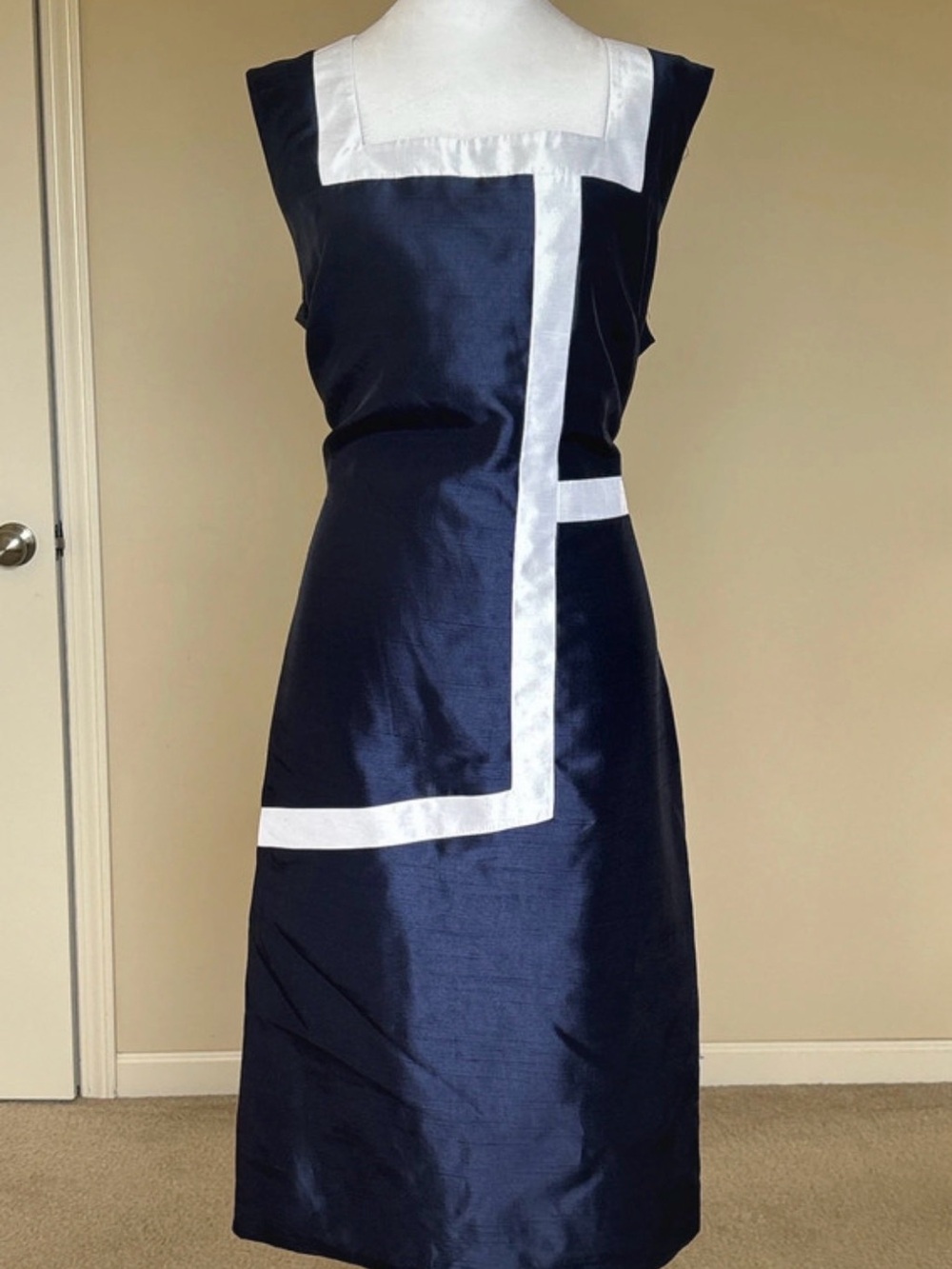 Ashro Navy Sleeveless Sheath Dress w/ White Geo Accents Jacket Dress - 2 piece